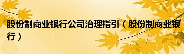 股份制商业银行公司治理指引（股份制商业银行）