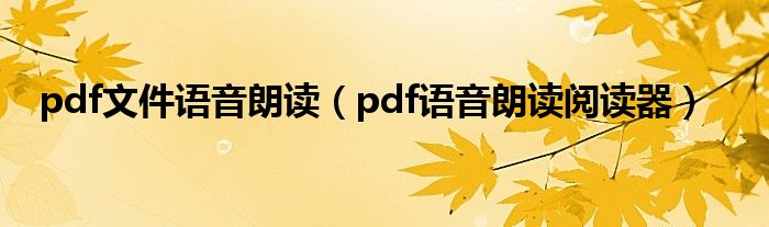 pdf文件语音朗读（pdf语音朗读阅读器）