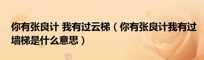 你有张良计 我有过云梯（你有张良计我有过墙梯是什么意思）