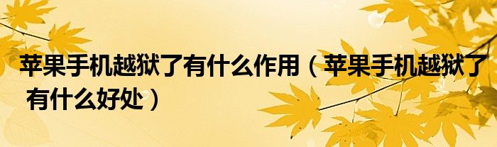 苹果手机越狱了有什么作用（苹果手机越狱了 有什么好处）