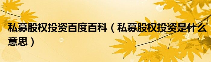 私募股权投资百度百科（私募股权投资是什么意思）
