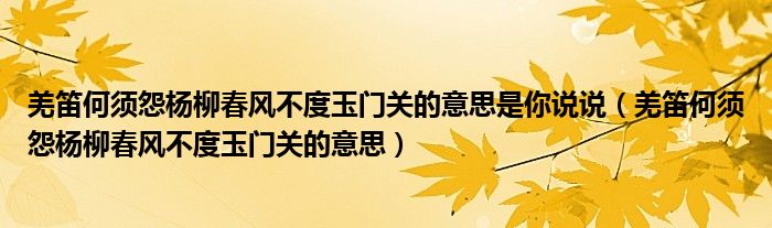 羌笛何须怨杨柳春风不度玉门关的意思是你说说（羌笛何须怨杨柳春风不度玉门关的意思）