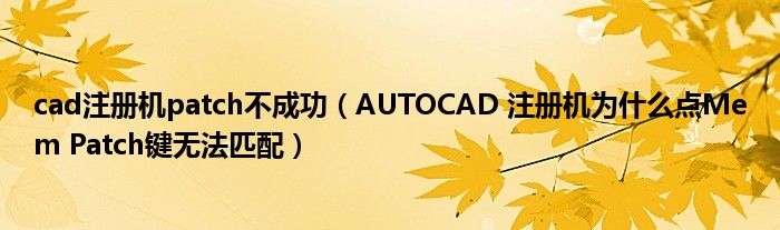 cad注册机patch不成功（AUTOCAD 注册机为什么点Mem Patch键无法匹配）