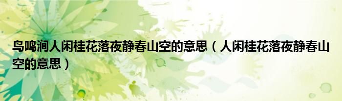 鸟鸣涧人闲桂花落夜静春山空的意思（人闲桂花落夜静春山空的意思）