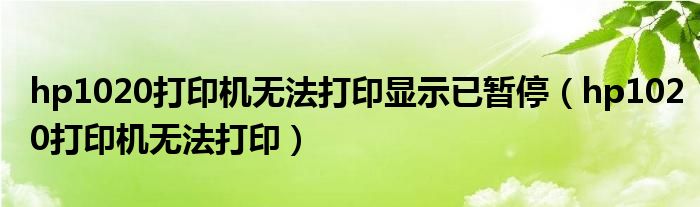 hp1020打印机无法打印显示已暂停（hp1020打印机无法打印）