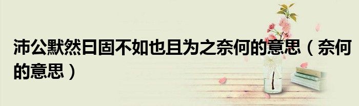 沛公默然曰固不如也且为之奈何的意思（奈何的意思）