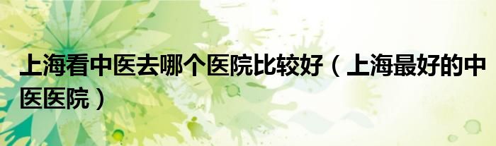 上海看中医去哪个医院比较好（上海最好的中医医院）
