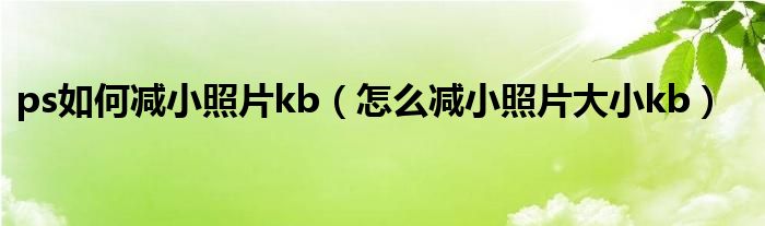 ps如何减小照片kb（怎么减小照片大小kb）