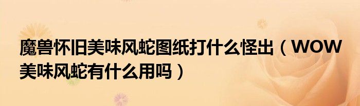 魔兽怀旧美味风蛇图纸打什么怪出（WOW 美味风蛇有什么用吗）