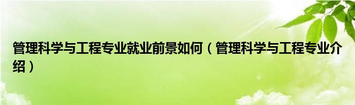 管理科学与工程专业就业前景如何（管理科学与工程专业介绍）