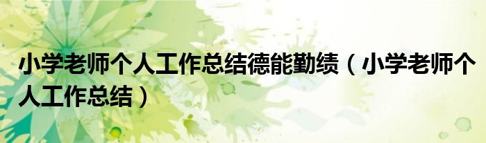 小学老师个人工作总结德能勤绩（小学老师个人工作总结）