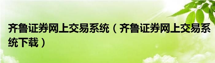 齐鲁证券网上交易系统（齐鲁证券网上交易系统下载）