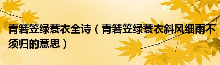 青箬笠绿蓑衣全诗（青箬笠绿蓑衣斜风细雨不须归的意思）