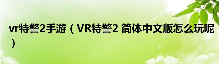 vr特警2手游（VR特警2 简体中文版怎么玩呢）