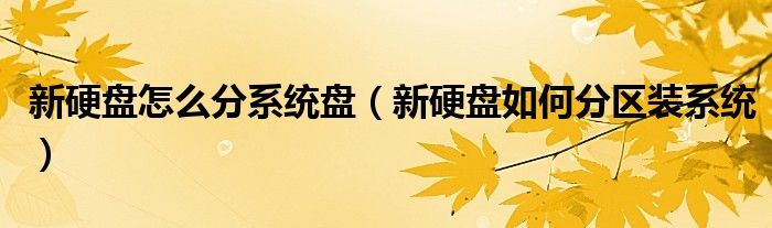 新硬盘怎么分系统盘（新硬盘如何分区装系统）