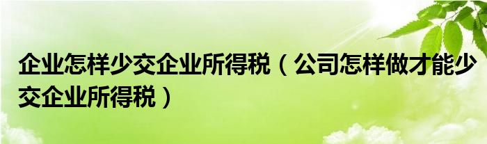 企业怎样少交企业所得税（公司怎样做才能少交企业所得税）