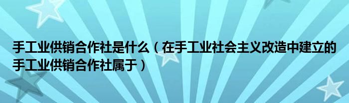 手工业供销合作社是什么（在手工业社会主义改造中建立的手工业供销合作社属于）