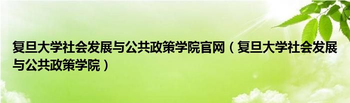 复旦大学社会发展与公共政策学院官网（复旦大学社会发展与公共政策学院）