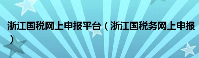 浙江国税网上申报平台（浙江国税务网上申报）