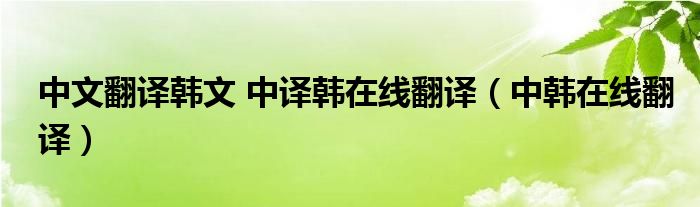 中文翻译韩文 中译韩在线翻译（中韩在线翻译）