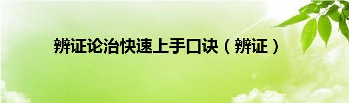 辨证论治快速上手口诀（辨证）