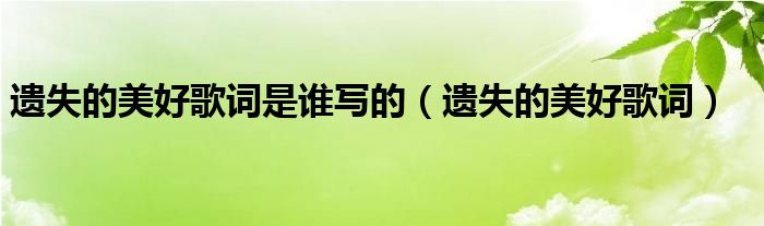 遗失的美好歌词是谁写的（遗失的美好歌词）