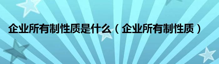 企业所有制性质是什么（企业所有制性质）