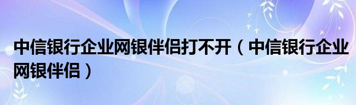 中信银行企业网银伴侣打不开（中信银行企业网银伴侣）