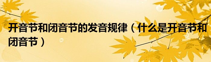 开音节和闭音节的发音规律（什么是开音节和闭音节）