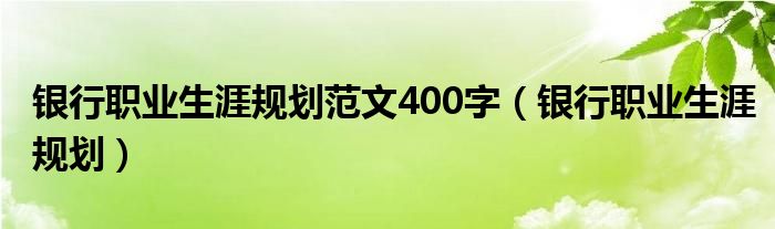 银行职业生涯规划范文400字（银行职业生涯规划）