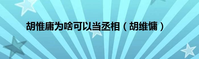 胡惟庸为啥可以当丞相（胡维慵）