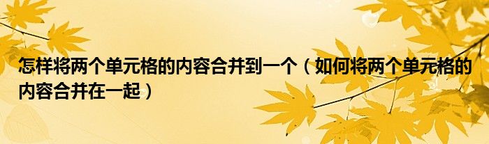 怎样将两个单元格的内容合并到一个（如何将两个单元格的内容合并在一起）