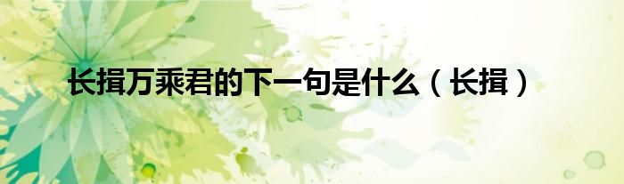 长揖万乘君的下一句是什么（长揖）
