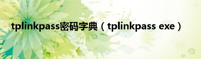 tplinkpass密码字典（tplinkpass exe）