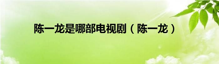 陈一龙是哪部电视剧（陈一龙）