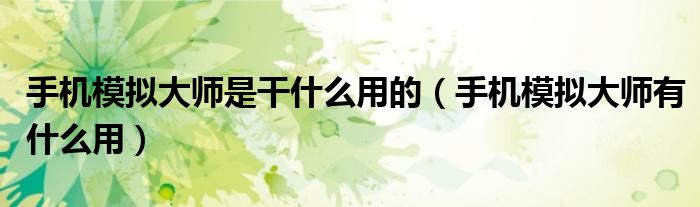手机模拟大师是干什么用的（手机模拟大师有什么用）
