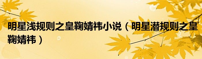 明星浅规则之皇鞠婧祎小说（明星潜规则之皇鞠婧祎）