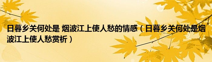 日暮乡关何处是 烟波江上使人愁的情感（日暮乡关何处是烟波江上使人愁赏析）
