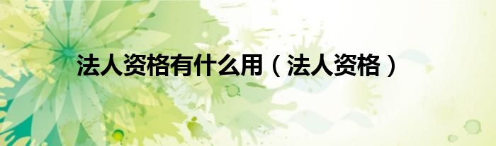 法人资格有什么用（法人资格）