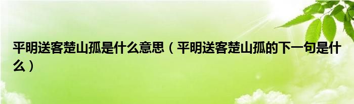 平明送客楚山孤是什么意思（平明送客楚山孤的下一句是什么）