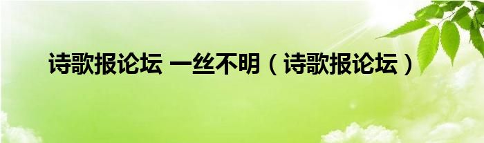 诗歌报论坛 一丝不明（诗歌报论坛）