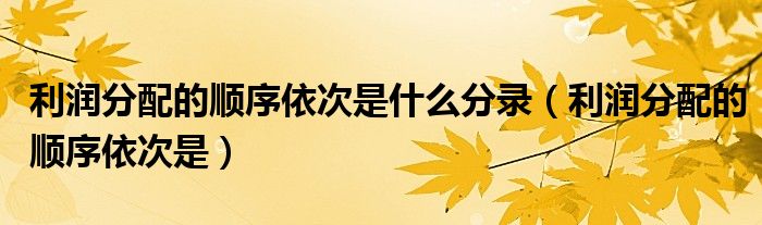 利润分配的顺序依次是什么分录（利润分配的顺序依次是）