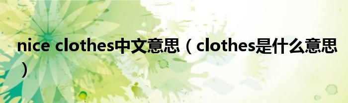 nice clothes中文意思（clothes是什么意思）
