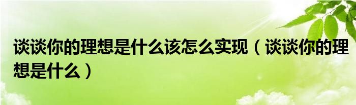 谈谈你的理想是什么该怎么实现（谈谈你的理想是什么）
