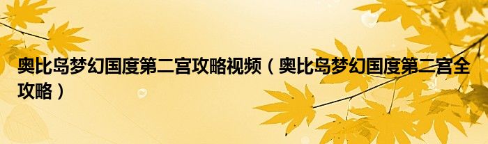 奥比岛梦幻国度第二宫攻略视频（奥比岛梦幻国度第二宫全攻略）