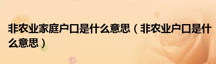 非农业家庭户口是什么意思（非农业户口是什么意思）