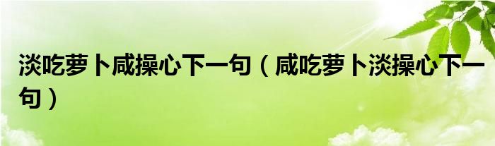 淡吃萝卜咸操心下一句（咸吃萝卜淡操心下一句）