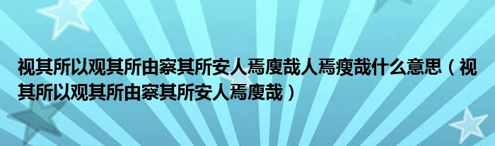 视其所以观其所由察其所安人焉廋哉人焉瘦哉什么意思（视其所以观其所由察其所安人焉廋哉）