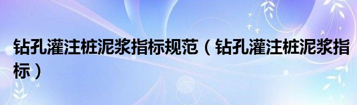 钻孔灌注桩泥浆指标规范（钻孔灌注桩泥浆指标）