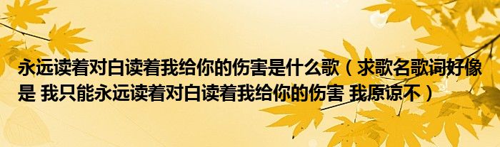 永远读着对白读着我给你的伤害是什么歌（求歌名歌词好像是 我只能永远读着对白读着我给你的伤害 我原谅不）
